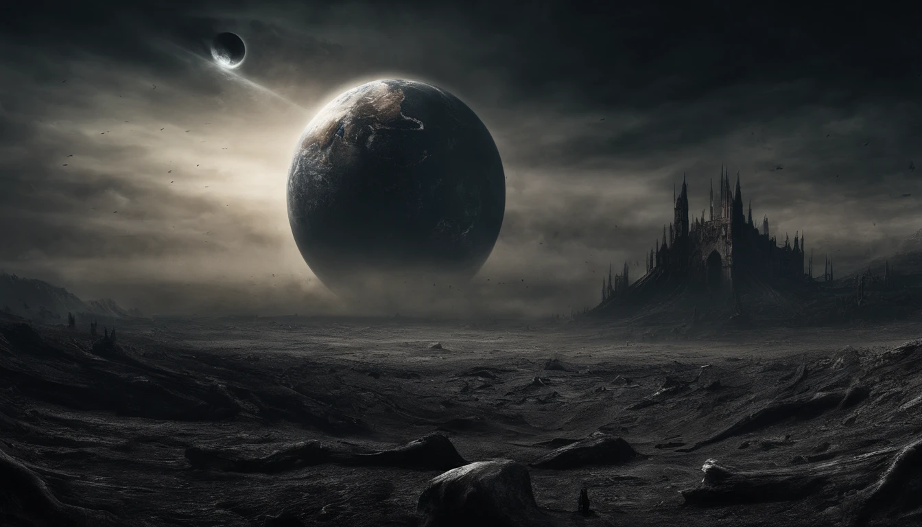 Image of planet Earth with a gigantic meteor destroying the planet, tense and dry environment in the air, Dark environment, contemporary clothing, Bible, Biblical stories, Based on the story of the apocalypse from the Old Testament, 8k, cinematic, realistic