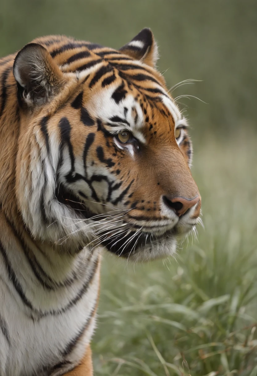 (melhor qualidade,4k,8k,alto,master part:1.2),ultra-detalhado,(Realistic,fotorrealista,photo-realistic:1.37), A photorealistic portrait of a Bengal tiger, with a focus on its piercing gaze and distinctive stripes. Use the multi-prompt "tiger::photorealistic::stripes" with a prompt weighting of "tiger" to emphasize the subject. --ar 7:4