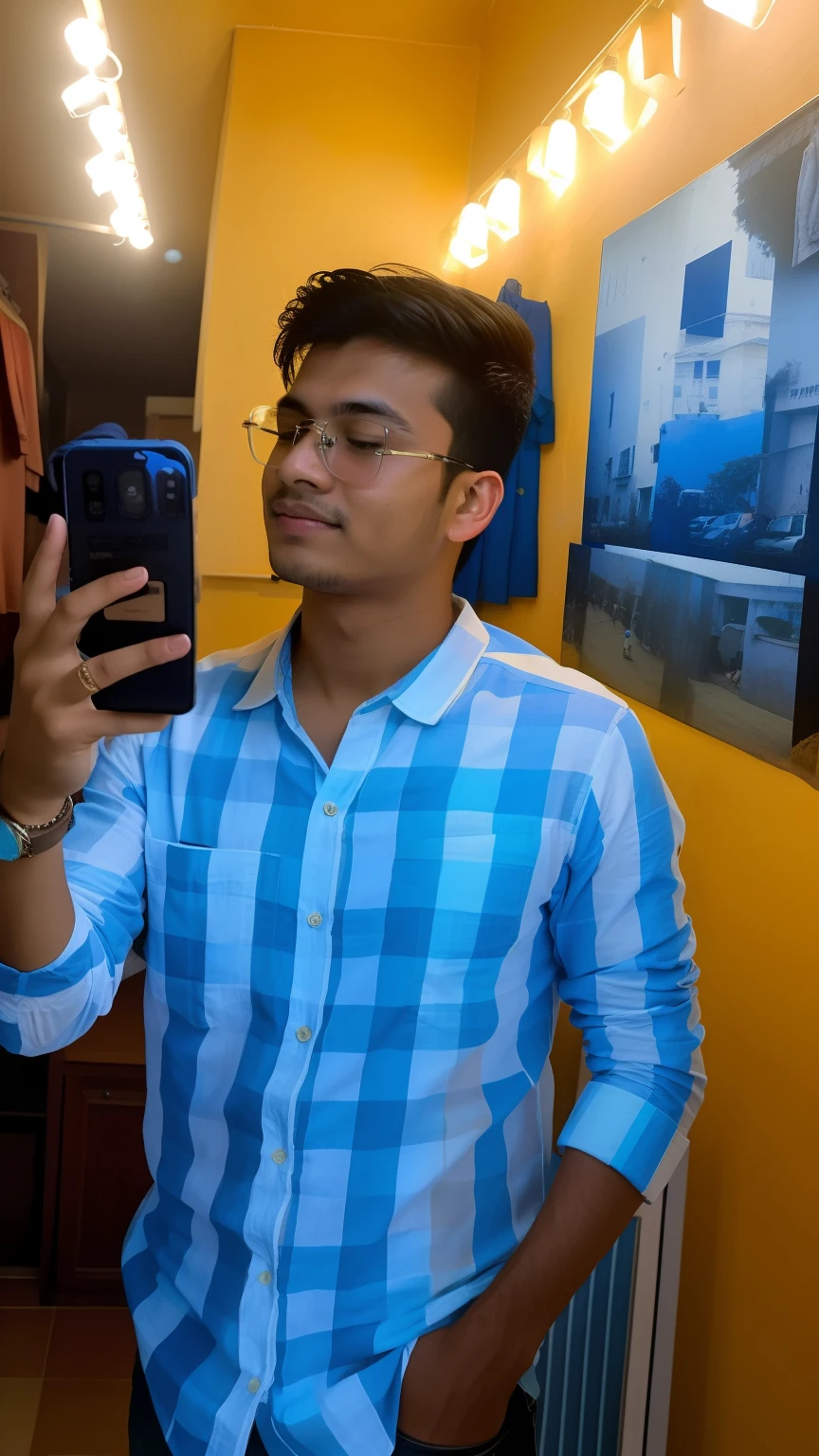 there is a man taking a selfie in a mirror, very very low quality picture, around 1 9 years old, with accurate face, candid picture, very accurate photo, facebook profile picture, profile pic, blue tinted, 8k selfie photograph, assamese aesthetic, candid photo, taken with the best dlsr camera, low quality photograph, blue toned