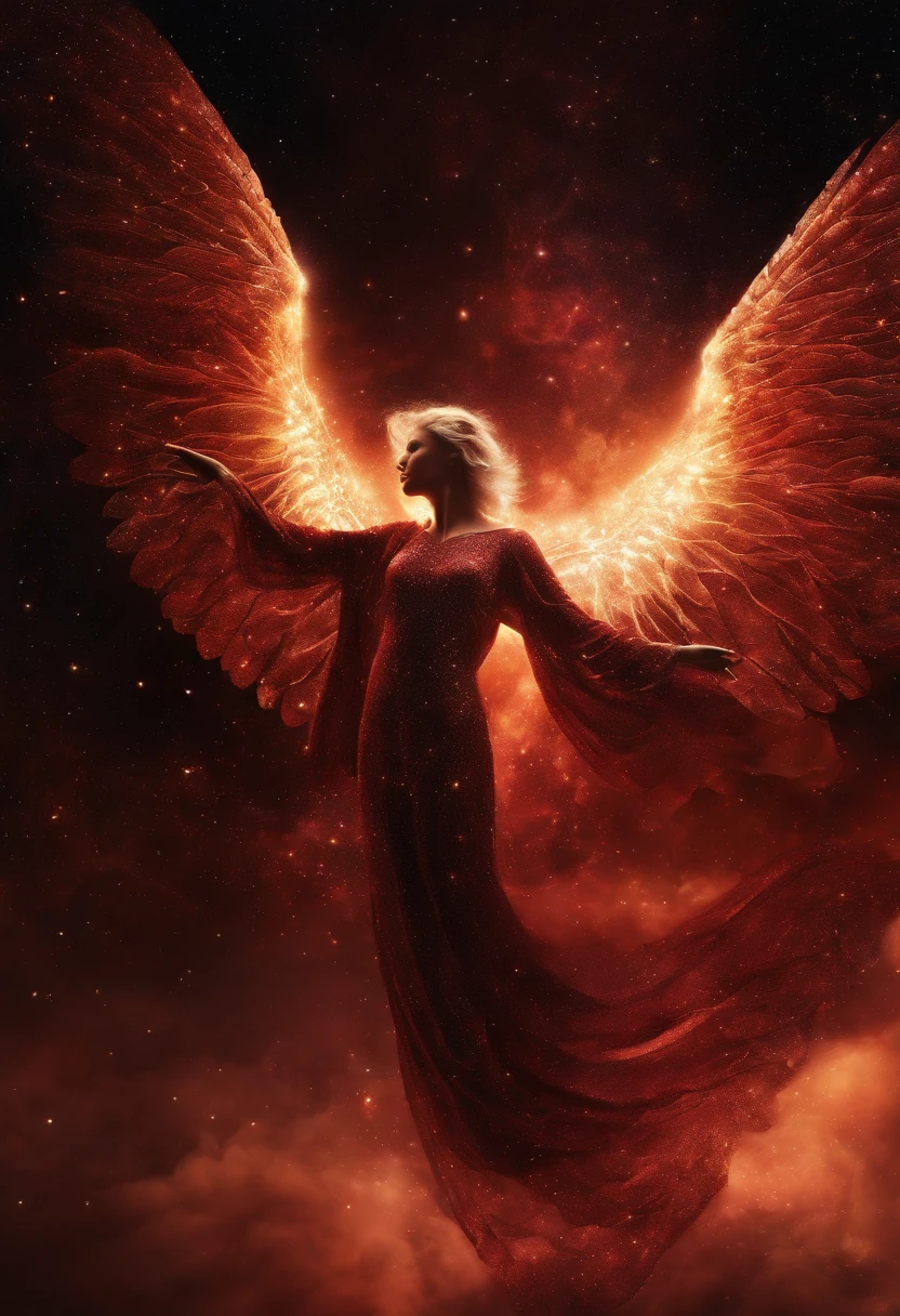 Fallen Angel Nebula ,olhos vermelhos brilhantes, Biomechanicals, estranho, assustador, Pesadelo, cores muito brilhantes, Galaxy particles , com luz brilhante, Mshiff, Arte do papel de parede, Papel de parede UHD