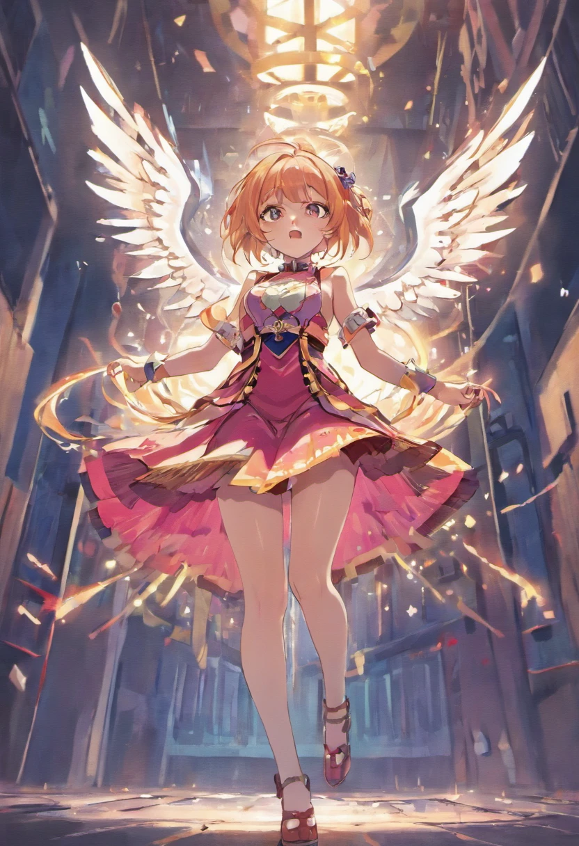 standing split,hand on cortch,torn_thighhighs,Open mouth indicating flustered,,china dress,revealing clothes,See-through vest,suspender skirt,seamed legwear,platform boots,breast curtains,,underboob,unbuttoned clothes,thigh strap,hair stick,Wings with sun gears,