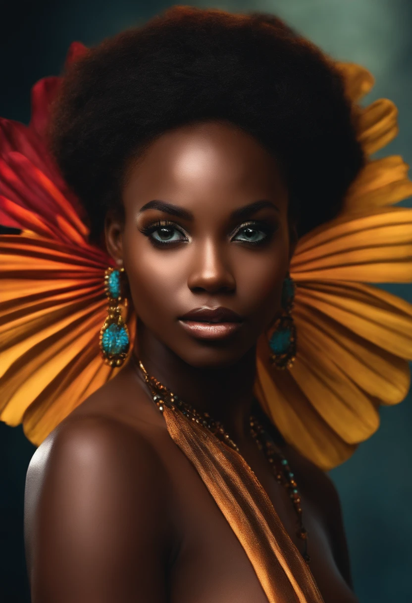 Uma mulher negra  cabelos Cacheados curto  negra uma boca carnuda
