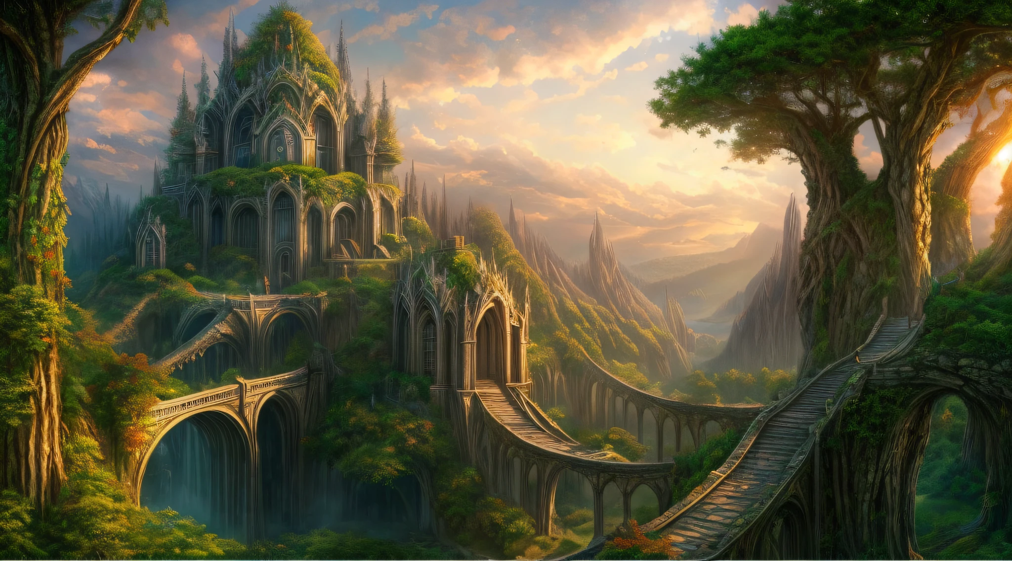 A painting of a castle in the middle of a forest - SeaArt AI