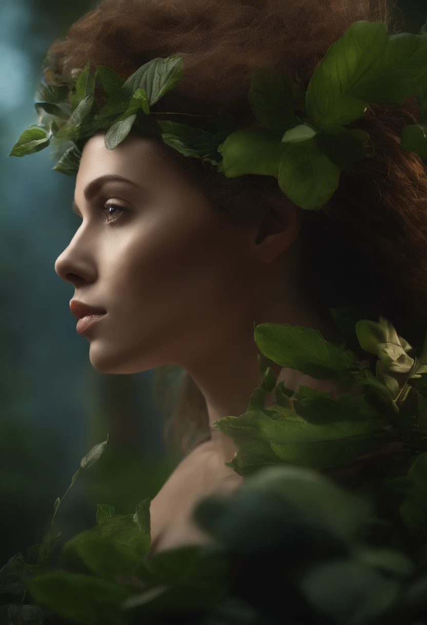 Surrealistic portrait: Create a portrait of a character by mixing realistic and surreal elements. For example, you can combine the human face with elements of animals, plants or inanimate objects.front focus), (in the dark:1.6), portrait, fantasy art, realistic photo, dynamic lighting, artstation, poster, volumetric lighting, very detailed faces, 4 k, award-winning