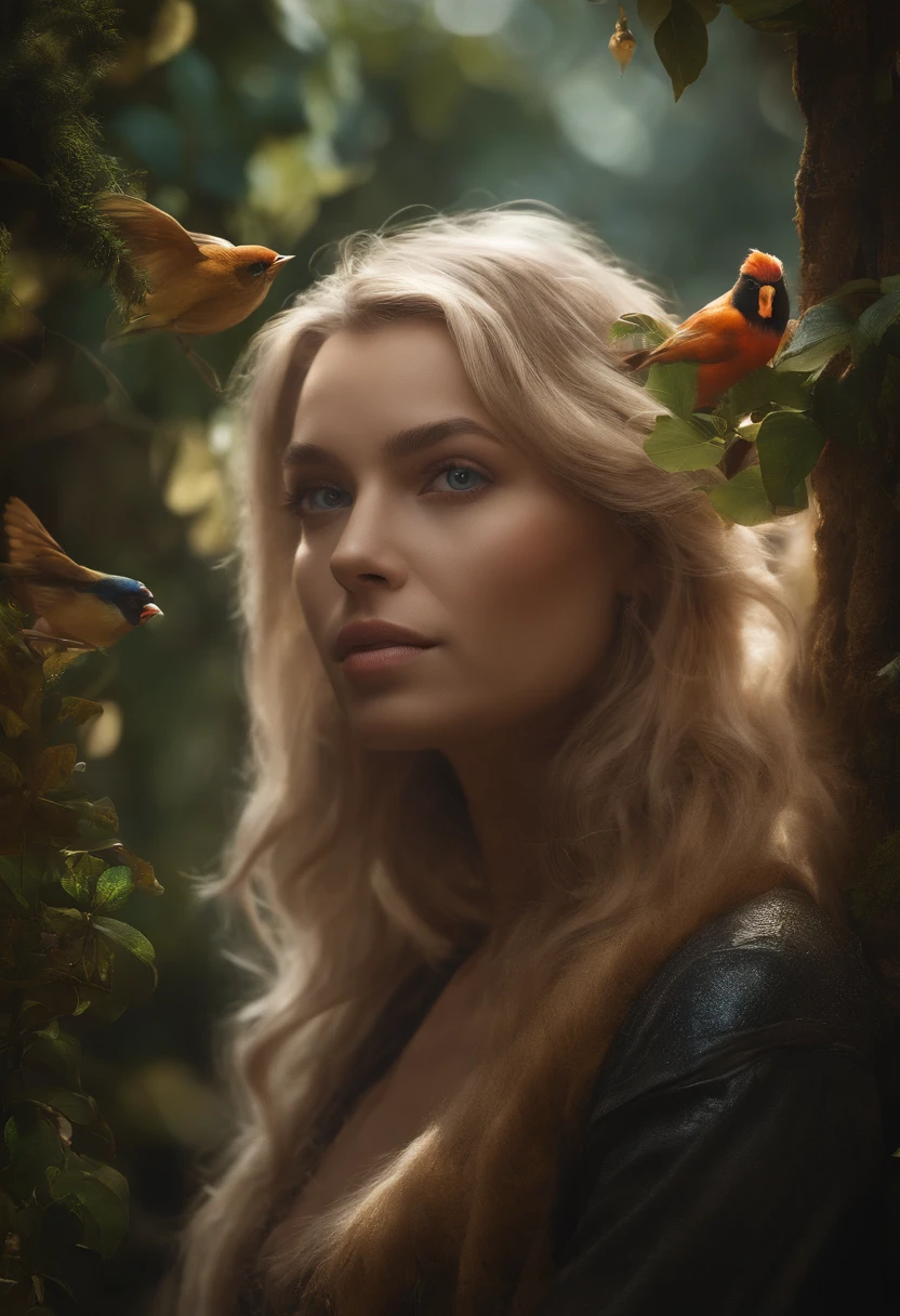 Surrealistic portrait: Create a portrait of a character by mixing realistic and surreal elements. For example, you can combine the human face with elements of animals, plants or inanimate objects.front focus), (in the dark:1.6), portrait, fantasy art, realistic photo, dynamic lighting, artstation, poster, volumetric lighting, very detailed faces, 4 k, award-winning