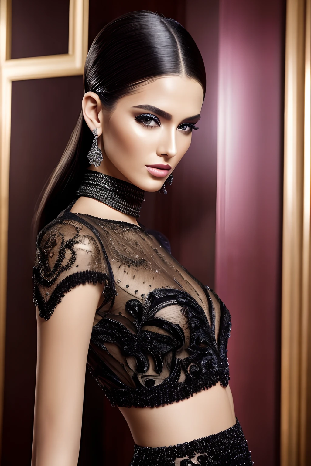 Makeup artists do makeup for celebrities，(Masterpiece:1.2), Best Quality, Masterpiece, hight resolution, Original, extremely detailed wallpaper, perfect  lighting,(extremely detailed CGI:1.2), beautiful detail eyes,Gorgeous fashion model,Poses on the podium,Long hair,Professional make-up and hairstyle,Haute Couture clothing,Stylish accessories,confident expression,Trendy Fashion Styles,bright colours,studio lightning,Photorealistic,ultra-fine painting,Glossy magazine cover,A glamorous and luxurious atmosphere,immaculate skin,perfectly defined eyebrows,Full and juicy lips,sultry look,fashion editorial,High-end fashion brands,Catwalk elegance,Modern and chic background,Bright and dramatic composition,High-resolution image,Haute Couture Couture,Impeccable attention to detail,Exquisite craftsmanship,Mesmerizing and alluring presence,Fashion Icon,Aspiring top model,Glamour on the red carpet,Celebrity fashion trends,A refined and sophisticated sense of fashion,Unforgettable fashion moments,artistic interpretation,imagination,Creativity,Beauty in all its glory.