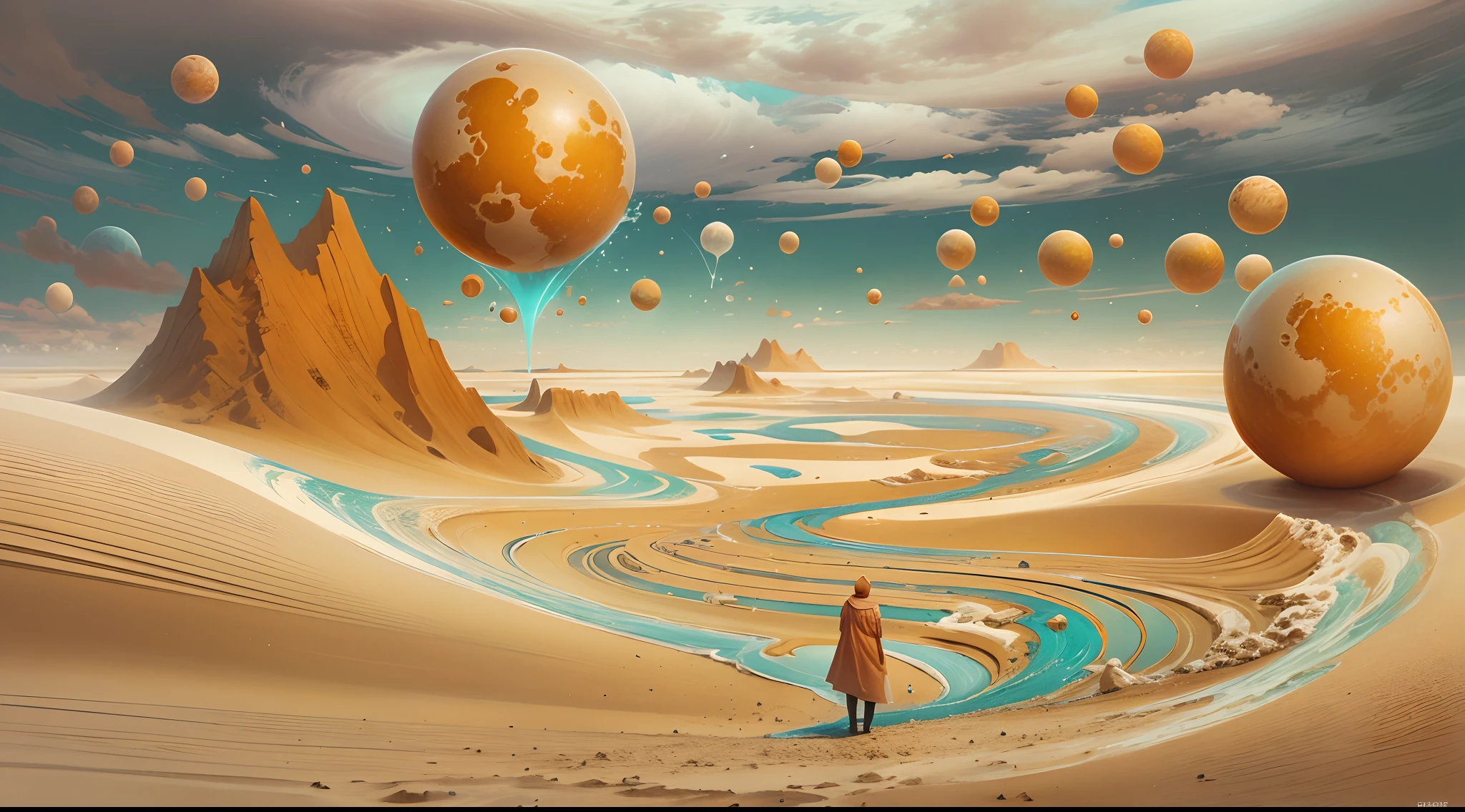 Digital art, by IrinaKapi. surrealism, sands of time, splash, patterns, floating objects. Yuumei, Robert Bissell, Christopher Balaskas, Keith Mallett, Wassily Kandinsky