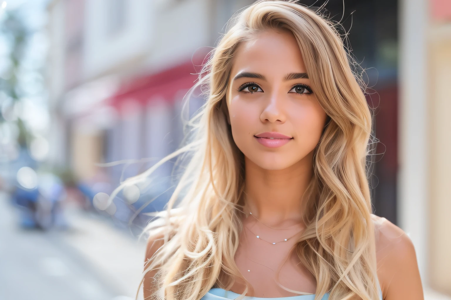 Blonde woman with long hair and blue dress standing on the street, mulher loira bonita, Blonde and attractive features, mulher loira nova, mulher jovem atraente, mulher loira, loira mulher jovem bonita, loira bonita, mulher jovem bonita, mulher bonita jovem, mulher atraente, uma meninaabelo loiro, close up de uma mulher loira, ombro - comprimento do cabelo loiro