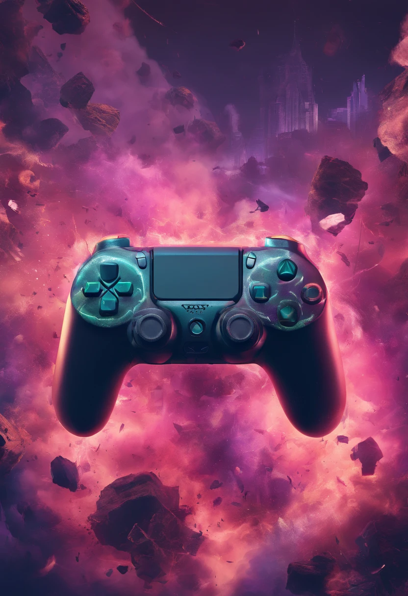 A closeup of a video game controller with lots of smoke, Player aesthetics, Tema jogador, para ps5, jogos, Controladores, HQ 4K papel de parede do telefone, capa de videogame, joga videogame, controle de videogame, Playstation, brilho colorido, game aesthetic, Jogos, arte digital de videogame, video - game, jogador, gotejamento de cores, Video game style