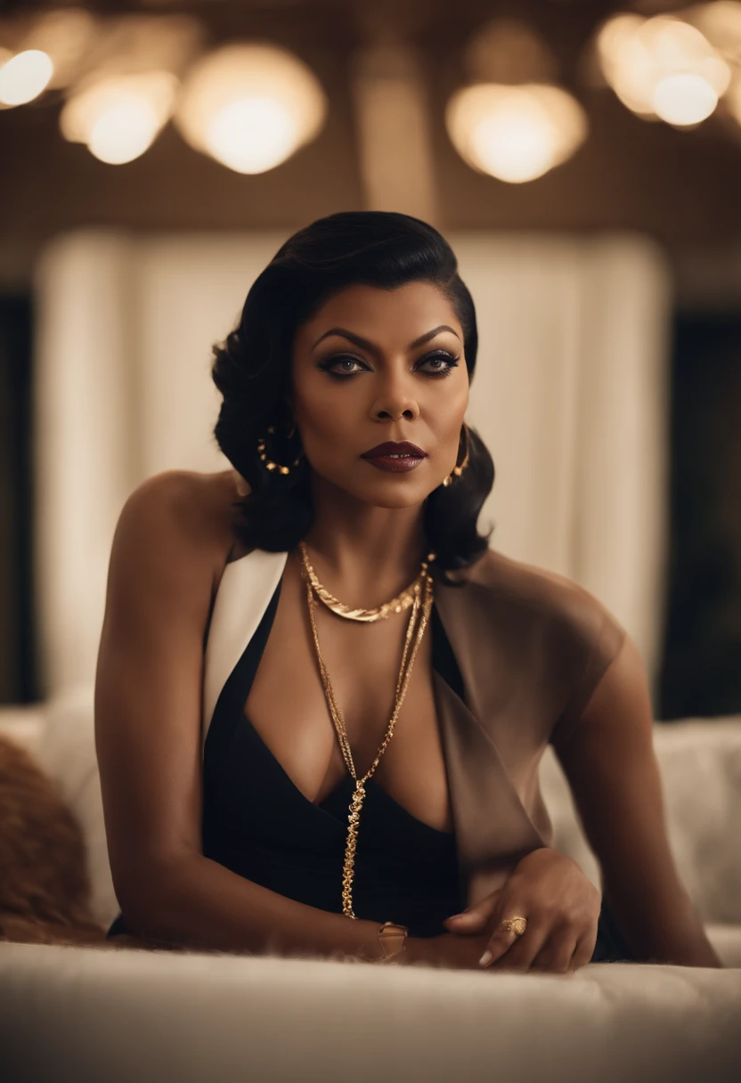 um close up da atriz Taraji Penda Henson uma negra mulher com um colar de ouro e brincos, arte do designer, foto da atriz Taraji Penda Henson mulher negra, feminilidade", diva, obra-prima', atriz Taraji Penda Henson, rainha bonita, Obra-prima da arte, reads beautifully, arte bonita, foto promocional, Foto promocional, dramatic ", dramatic", emocionalmente sugestivo, Imagem promocional, taken in the early 2020s, inspiration