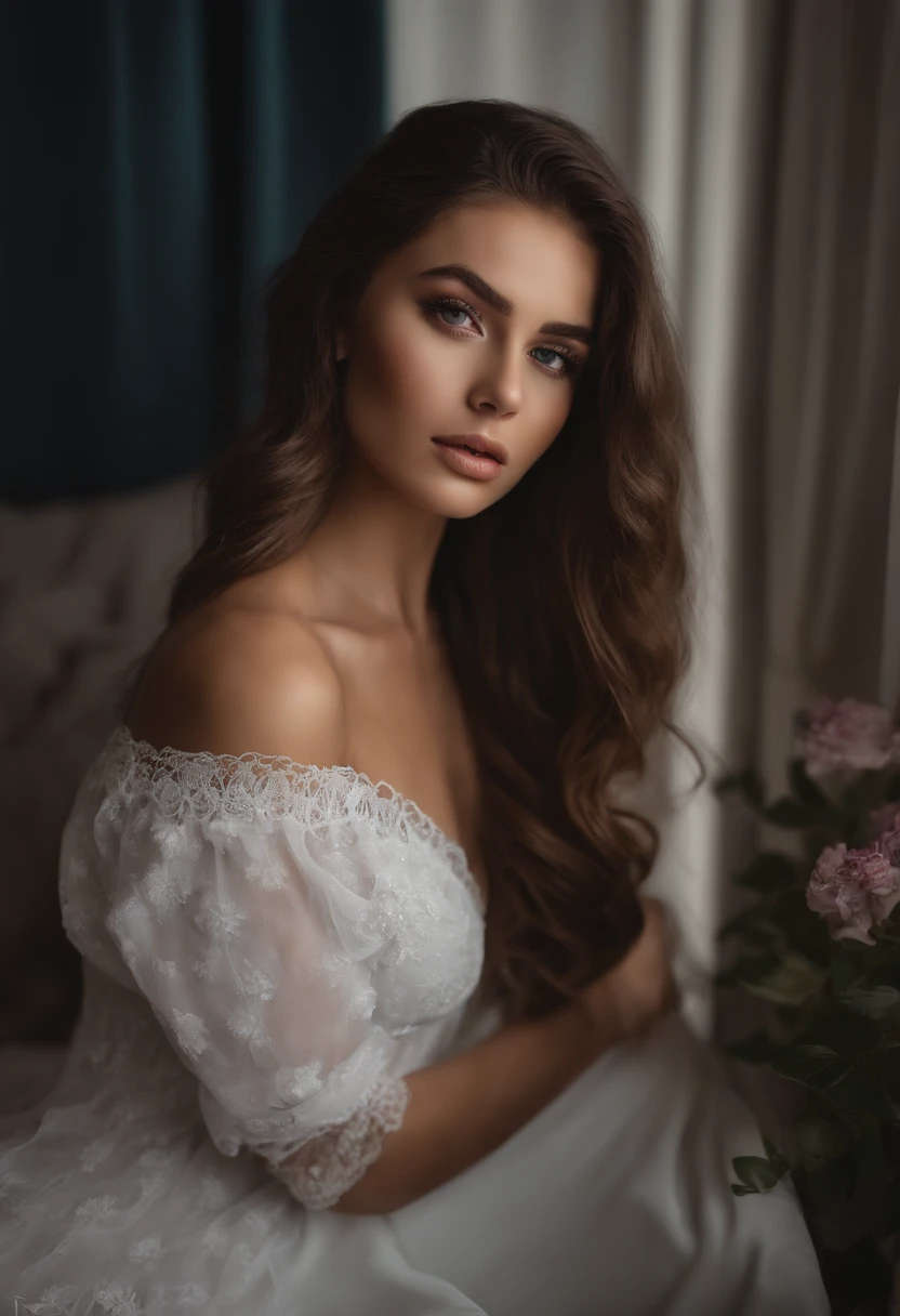 gothic girl, beautiful face,  tight sexy lace, on a bed, reading a book. background fireplace,  Rural house, natural, night. Flowers in jars. high quality,  masterpiece detail 1:1 hyperrealistic 8k