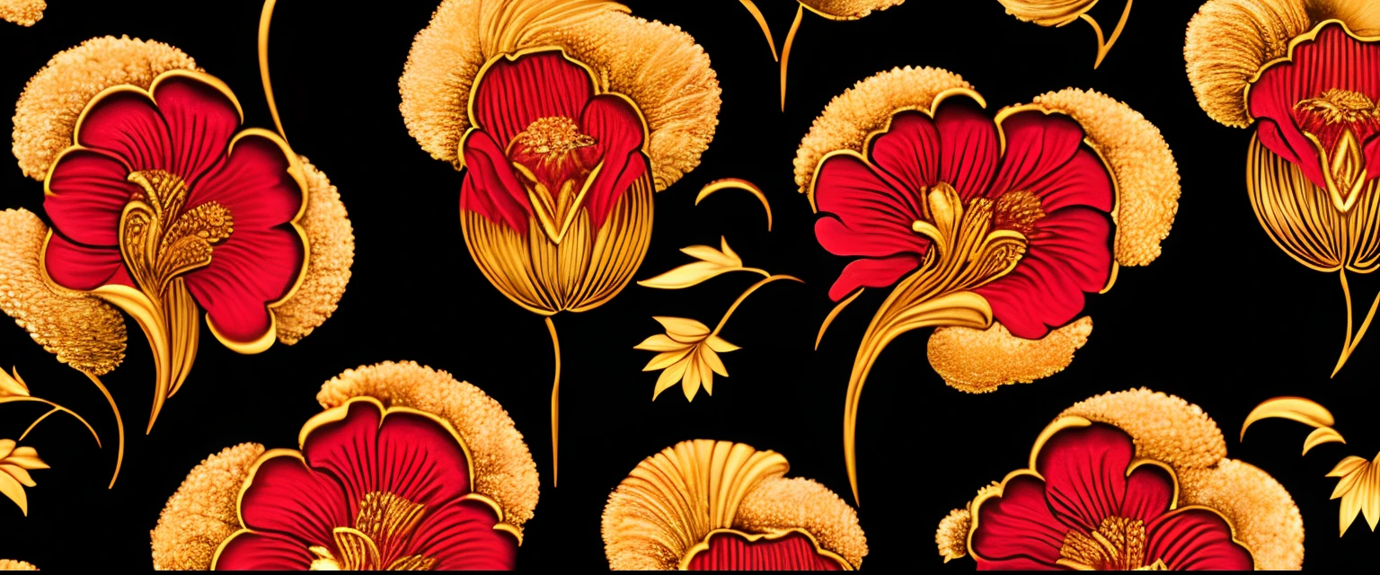 a close up of a red golden floral pattern on a black background, art nouveau dark outlines, jugendstil background, art nouveau wallpaper, wallpaper design, background art nouveau, dark intricate, ornate floral, art nouveau pattern, brown flowers, baroque wallpaper, dark flower pattern wallpaper, inspired by William Morris, acanthus scroll, intricate dark background, acanthus