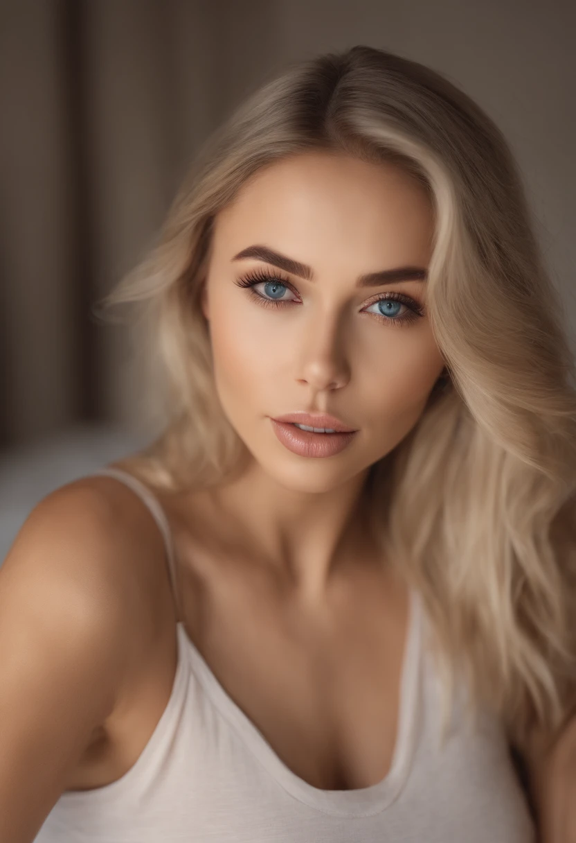 woman with matching tank top and panties, Sexy girl with blue eyes, portrait sophie mudd, portrait corinna kopf, blonde hair and large eyes, Selfie einer jungen Frau, Augen im Schlafzimmer, Violet Myers, ohne Make-up, Natural makeup, Blick direkt in die Kamera, Gesicht mit Artgram, dezentes Make-up, Stunning full body shot, im Schlafzimmer, Spaltung, naked