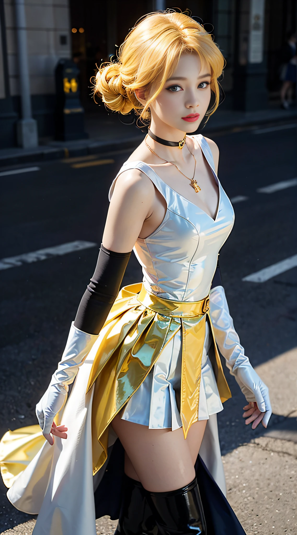 (Tabletop:1.0), (highest quality:1.4), (High resolution:1.2), (Realistic:1.4), (8k, RAW Photos:1.2), (Soft Focus:1.4),(close up),break,a girl walking and wearing eroded slime yellow aodai and latex pants,Smiling while taking a photo.............................................................,(a girl wearing highneck translucent turtleneck sleeveless aodai and latex long skirt:1.2) ,(sticking out their tongue:1.2),BREAK,(hands behind own's head:1.1),Smooth and tight boots, shiny skin,latex, Translucent body,(shiny latex long gloves:1.2),break,BREAK,bob hair,(bob hair:1.1),(smile:1.2),glossy Shiny reflective, Makeup,Japanese Goddess, Glowing Skin,Gorgeous Japanese Model,Shiny,Shiny,(eroded liquid over knee boots:1.2),break,Detailed Background,(standing at the mountain top:1.1)