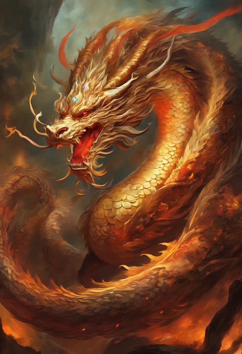 (best quality, high resolution:1.2), (Realistic,fotorrealista:1.37), fundo preto, A Chinese dragon with seven heads emerges from the darkness, Torneira frontal,Olhos vermelhos fracos, detalhes intrincados.