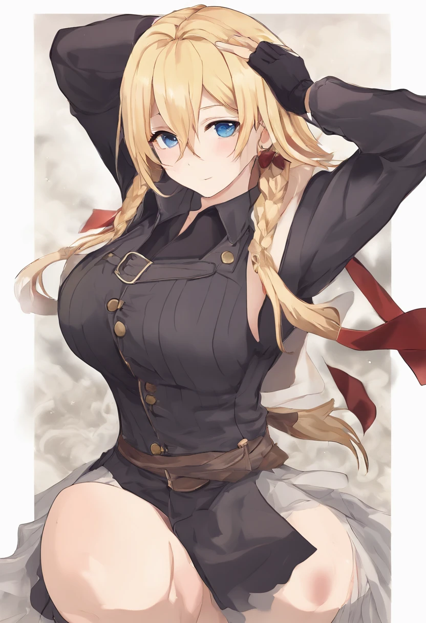 best quality, amazing quality, very aesthetic, absurdres, 1girl, mari (blue archive), blue archive, blue eyes, strapless, (artist official art:1.5), (realistic face), (narrowed eyes), (cowboy shot), (concept art:1.5), panties, (thigh), expressive eyes, perfect face, 4k, extremely detailed anime illustration, extremely detailed eyes, enhanced details, perfect anatomy, light rays, photo background, extremely delicate body, smooth skin, feminine expression, (black background:1.5), cristal clear eyes, beautiful face,