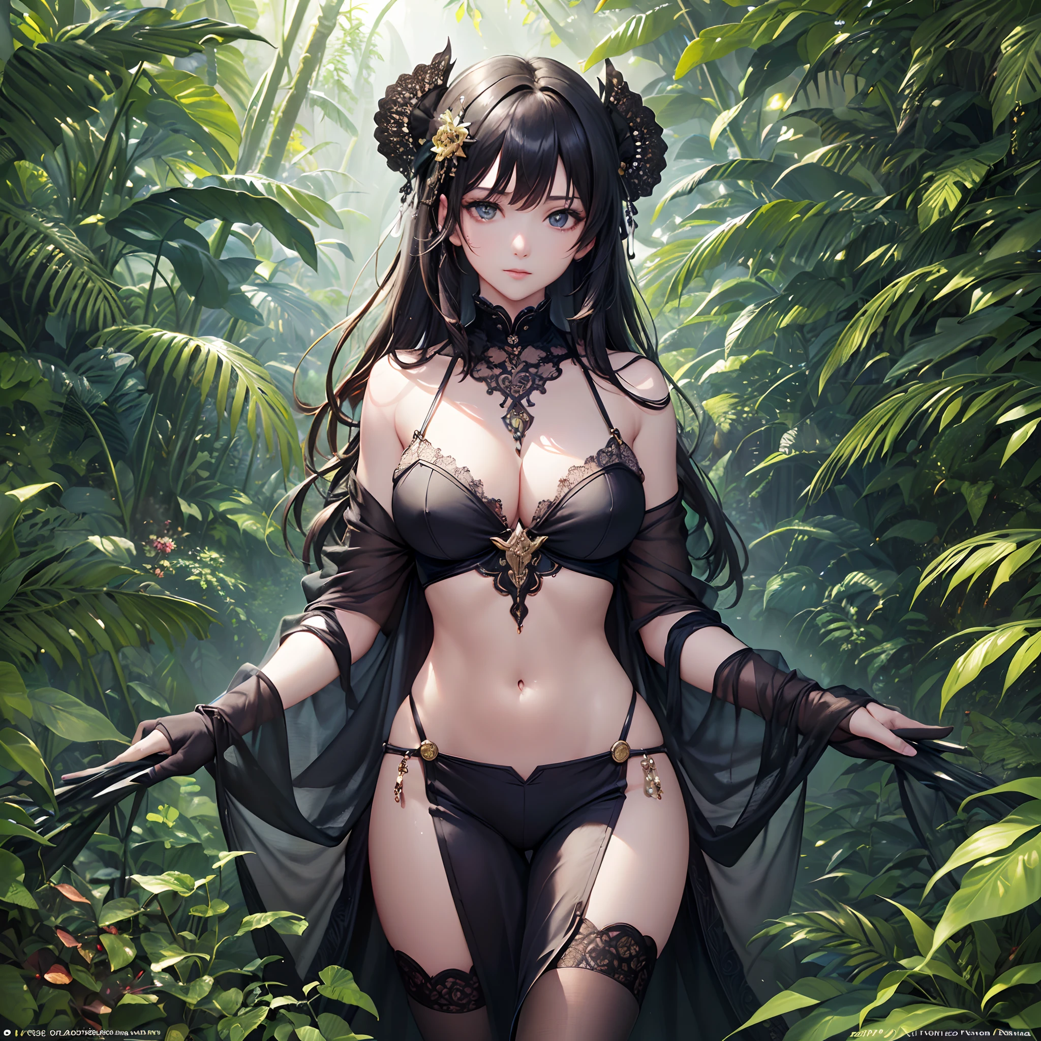 (Finest quality)),(超A high resolution),(ultra-detailliert),(Meticulous portrayal),((best pictures)),(Finest works of art),Ultra-Precision Art,The art of astounding depiction, (1人の女性:1.3),Explorers, Ruins deep in the jungle