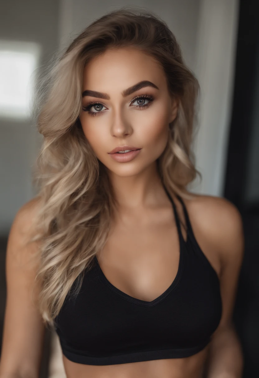Arafed woman with matching tank top and panties, Sexy girl with brown eyes, portrait sophie mudd, blonde hair and large eyes, Selfie einer jungen Frau, Augen im Schlafzimmer, Violet Myers, ohne Make-up, Natural makeup, Blick direkt in die Kamera, Gesicht mit Artgram, dezentes Make-up, Stunning full body shot, outdoor