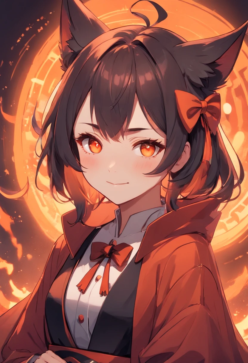 Eine Zeichnung einer Frau in einer Schwarzen Robe, knallharte Pose, Schurkin, cat girl, Anthropomorpher Katzen-Ninja, Weibliche Protagonistin, There is an image of a woman with horns on her head, ((Aristokratenrobe tragen)), Rotes Gewand, dunkle, richly decorated royal robes, Blutrotes Gewand, Orange Augen, Full-body long coat in black and red, Close-up of a figure with horns and bow, demoness, Portrait of a Gothic Cat Girl, demon girl, Sukkubus, Chibi (Disambiguation, Anime Catgirl, demon, demon anime girl, demonenkatze, Portrait of a Demon Girl, Rote Haare, Orange Augen Farbe, mit Orangenen Augen, sweet, Niedlich, Niedliches Gesicht, Ernstes Gesicht, gapmoe yandere, Gapmoe Yandere Grimdark, Portrait of Gapmoe Yandere Grimdark, Yandere, Anime-Moe-Kunststil, Shikamimi, im Anime-Stil, Top quality, best quality, beauty and aesthetics: 1.2, sehr detailliert, Most Detailed, Schattierter Kunststil, Weibliche Protagonistin, als Anime-Charakter, Weiblich, Orange Augenfarbe, Nahaufnahme einer Karikatur einer Frau, smiling pose, sweet, Niedlich, Top quality, best quality, beauty and aesthetics: 1.2, sehr detailliert, Most Detailed, Semi-Realistic, Anime, anime girls, Graue Handschuhe, Detaillierter Hintergrund, Epischer Hintergrund, mit krallen
