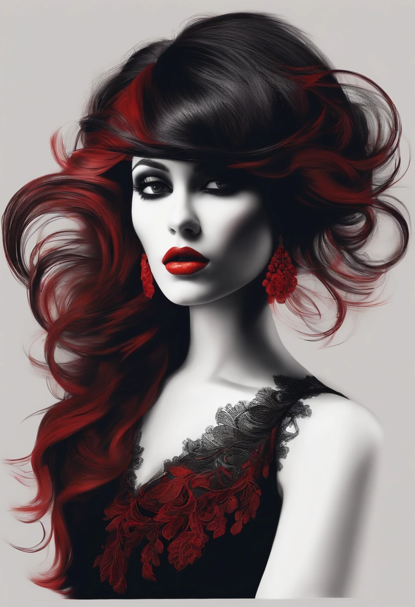 femme cheveux noir et rouge