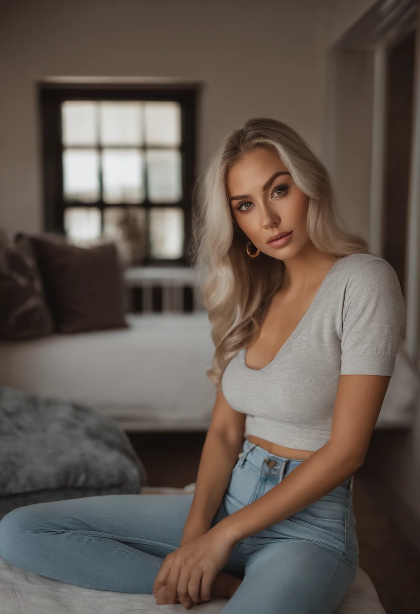 Arafed woman with matching tank top and panties, Sexy girl with brown eyes, portrait sophie mudd, blonde hair and large eyes, Selfie einer jungen Frau, Augen im Schlafzimmer, Violet Myers, ohne Make-up, Natural makeup, Blick direkt in die Kamera, Gesicht mit Artgram, dezentes Make-up, Stunning full body shot, in der Stadt