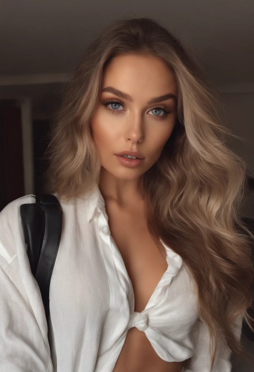 Femme arafed sans haut montrant les seins et la culotte, fille sexy aux yeux bleus, Portrait Sophie Mudd, cheveux bruns et grands yeux, selfie of a young woman, Yeux de chambre, Violet Myers, sans maquillage, maquillage naturel, looking straight at camera, Visage avec Artgram, Maquillage subtil, Superbe photo du corps entier, clivage, au centre commercial