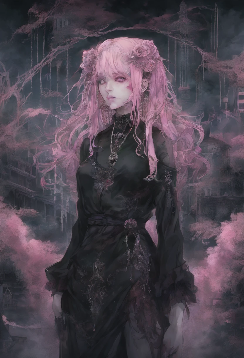 anime girl with pink hair walking in a city street, human anime girl, anime girl, anime styled digital art, stylized urban fantasy artwork, mirai nikki, inspired by Jin Homura, anime girl wearing a black dress, epic anime style, in style of artgerm, advanced digital anime art ”, anime style artwork, anime style 4 k, anime in fantasy style