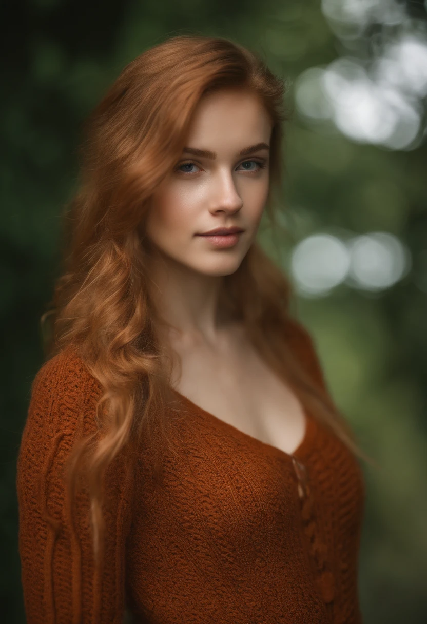 professionnel, (Photo 4k:1.1) (mise au point nette:1.3), High detail, Porter (pull en tricot:1.2), beautifull detailed face, Une jolie adolescente aux cheveux roux , Panasonic Lumix S Pro 50mm F/1.4, splash of color, dark orange and dark emerald, Ferrania P30, photo realist, (Jeune adolescente :1.3), (mignone:1.1), (rougissant:1.1), Forme du corps du sablier, petit seins ronds, hanches mince, at university, ans, petite oreille