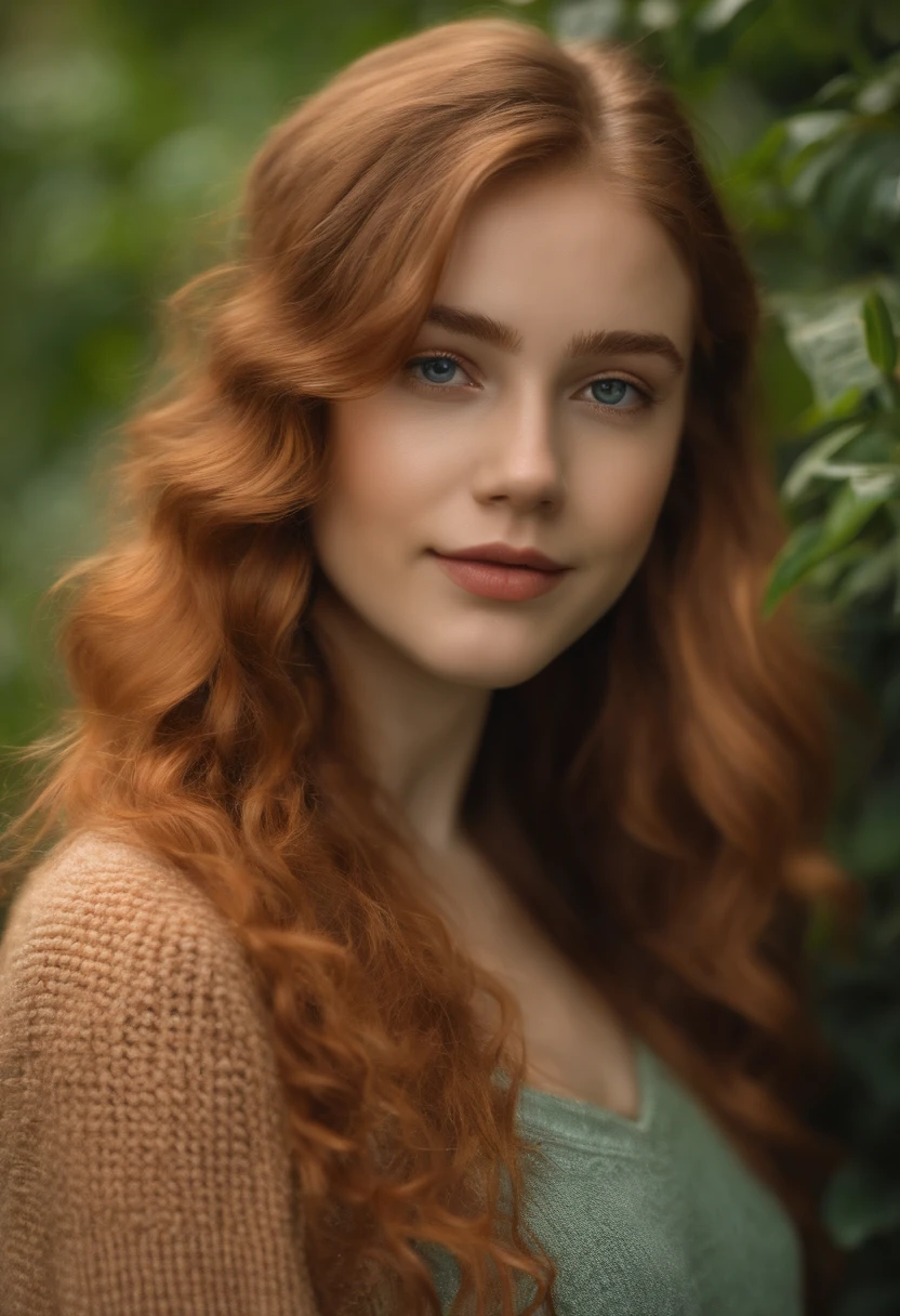 professionnel, (Photo 4k:1.1) (mise au point nette:1.3), High detail, Porter (pull en tricot:1.2), beautifull detailed face, Une jolie adolescente aux cheveux roux , Panasonic Lumix S Pro 50mm F/1.4, splash of color, dark orange and dark emerald, Ferrania P30, photo realist, (Jeune adolescente :1.3), (mignone:1.1), (rougissant:1.1), Forme du corps du sablier, petit seins ronds, hanches mince, at university, ans, petite oreille