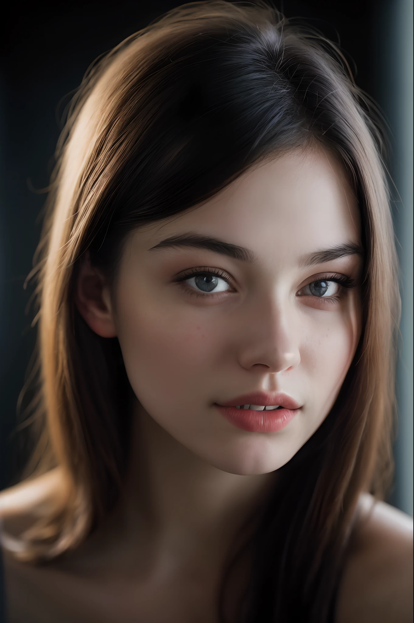 A close up of a woman with long hair and a black shirt - SeaArt AI