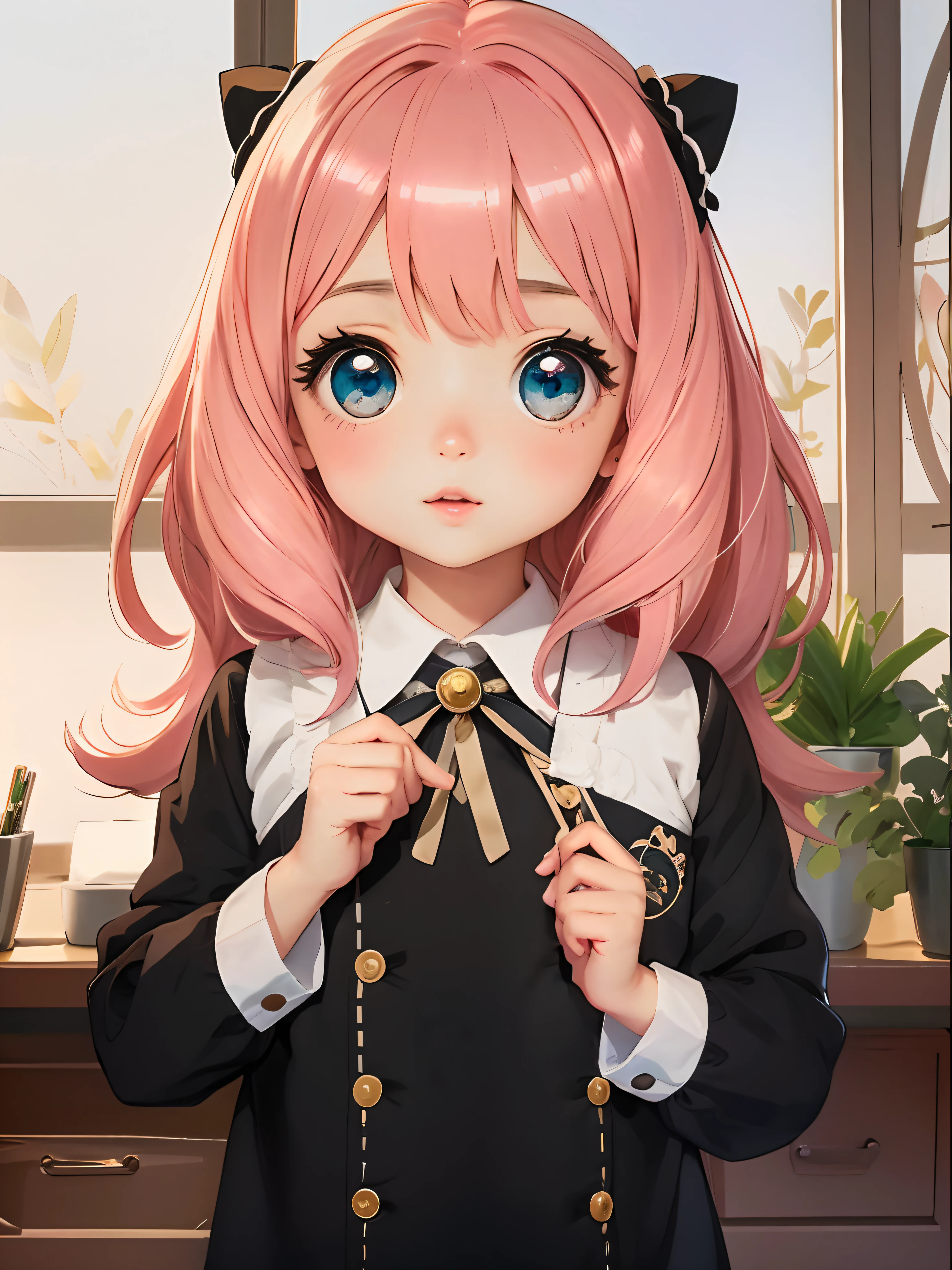  anime com cabelo rosa e olhos azuis em um vestido preto, kawaii retrato realista, visual anime de uma meninao, Marin Kitagawa Fanart, splash arte anime loli, arte c detalhada do anime, arte oficial altamente detalhada, retrato da menina anime bonetrato bonito da menina do anime, Melhoe 4K Konachan Wallpaper, retrato detalhado da menina do anime, retratos boda menina do anime