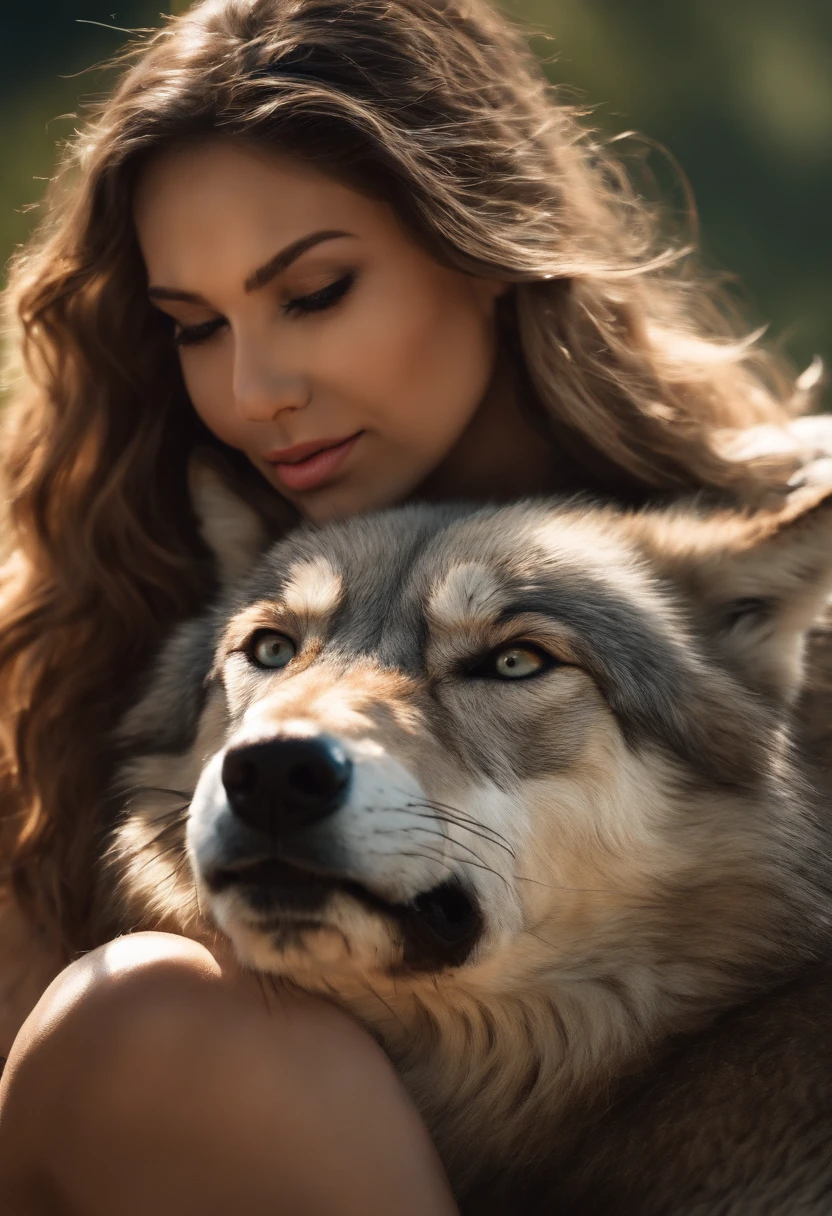 One is a man, alto, branco, com olhos verdes, cabelo loiro escuro e curto, com roupas casuais; the other is a woman, esposa do homem, altura mediana, morena, cabelo preto escuro e longo, olhos pretos, com roupas casuais; and the other is dog, husky siberiano, olhos amarelo, pelos brancos mesclados com marrom, avermelhados e pretos.
