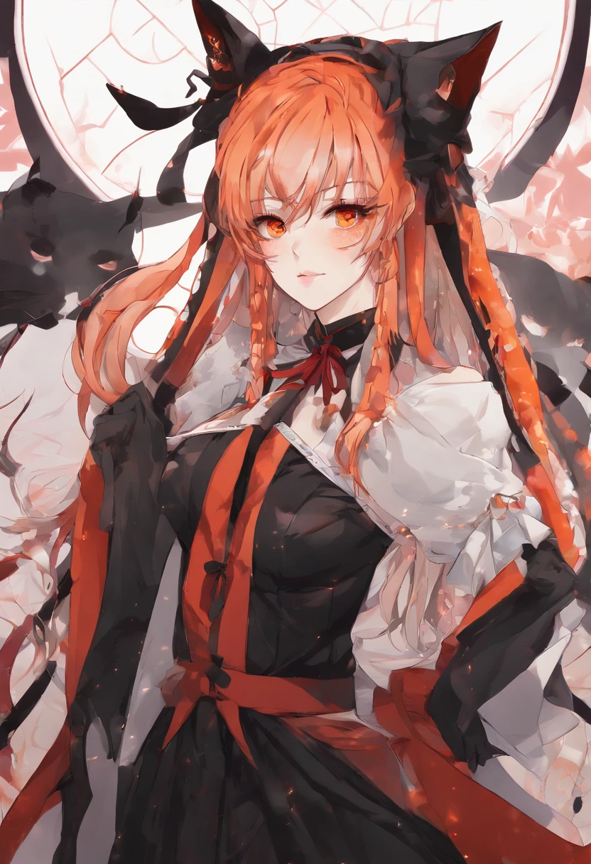 (best quality,4k,anime:1.2),anime-style,girl with cat ears,anime moe art style,vibrant colors,fluffy cat tails,delicate features,detailed hair,expressive eyes,sparkling highlights,Japanese aesthetic,adorable pose,masterpiece:1.1, Anime girl with cat ears and black horns ,Anime-Stil 4 K, Anime Moe Kunststil, Anime girl with cat ears, Eine Zeichnung einer Frau in einer Schwarzen Robe, knallharte Pose, Schurkin, cat girl, Anthropomorpher Katzen-Ninja, Weibliche Protagonistin, There is an image of a woman with horns on her head, ((Aristokratenrobe tragen)), Rotes Gewand, dunkle, richly decorated royal robes, Blutrotes Gewand, Orange Augen, Full-body long coat in black and red, Close-up of a figure with horns and bow, demoness, Portrait of a Gothic Cat Girl, demon girl, Sukkubus, Chibi (Disambiguation, Anime Catgirl, demon, demon anime girl, demonenkatze, Portrait of a Demon Girl, Rote Haare, Orange Augen Farbe, mit Orangenen Augen, sweet, Niedlich, Niedliches Gesicht, Ernstes Gesicht, gapmoe yandere, Gapmoe Yandere Grimdark, Portrait of Gapmoe Yandere Grimdark, Yandere, Anime-Moe-Kunststil, Shikamimi, im Anime-Stil, Top quality, best quality, beauty and aesthetics: 1.2, sehr detailliert, Most Detailed, Schattierter Kunststil, Weibliche Protagonistin, als Anime-Charakter, Weiblich, Orange Augenfarbe, Nahaufnahme einer Karikatur einer Frau, smiling pose, sweet, Niedlich, Top quality, best quality, beauty and aesthetics: 1.2, sehr detailliert, Most Detailed, Semi-Realistic, Anime, anime girls, Graue Handschuhe, Detaillierter Hintergrund, Epischer Hintergrund, mit krallen