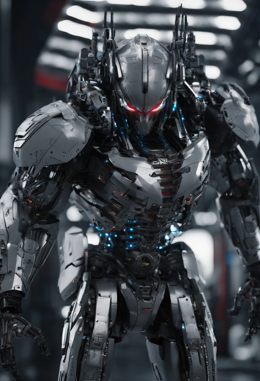 predator,full body photo,gray skin with scales, cyber, technological silver armor, robotic armor, batman, authentic background