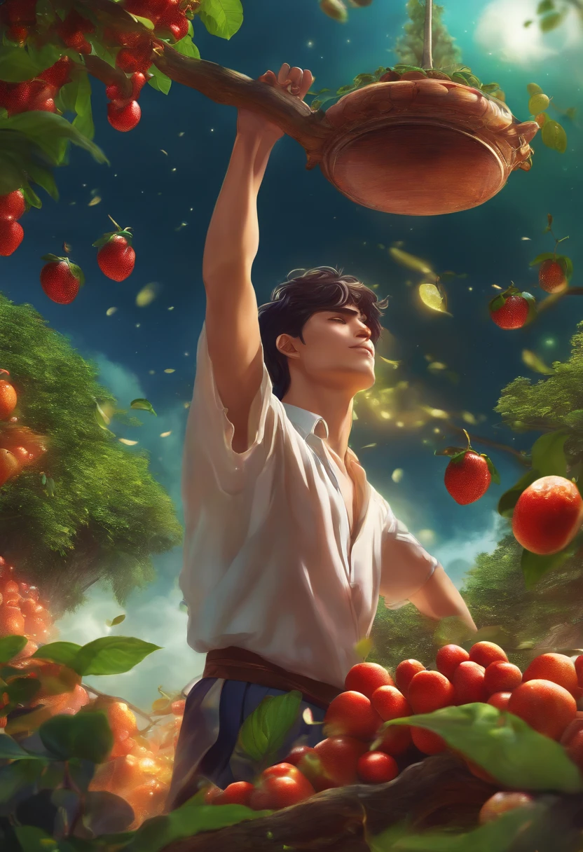 Anime, Magic man throwing the jabuticaba fruit