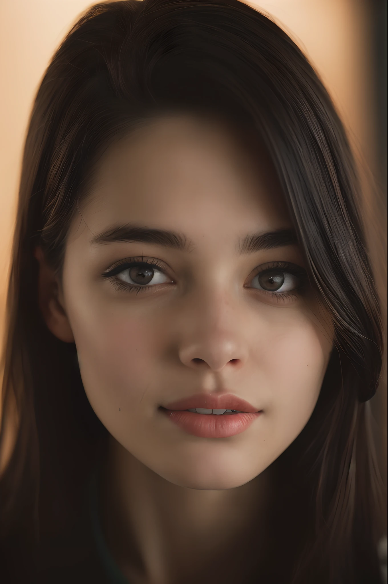 (close-up, editorial photograph of a 21 year old woman), (highly detailed face:1.4) (smile:0.7) (background inside dark, moody, private study:1.3) POV, by lee jeffries, nikon d850, film stock photograph ,4 kodak portra 400 ,camera f1.6 lens ,rich colors ,hyper realistic ,lifelike texture, dramatic lighting, strong contrast, cinestill 800
