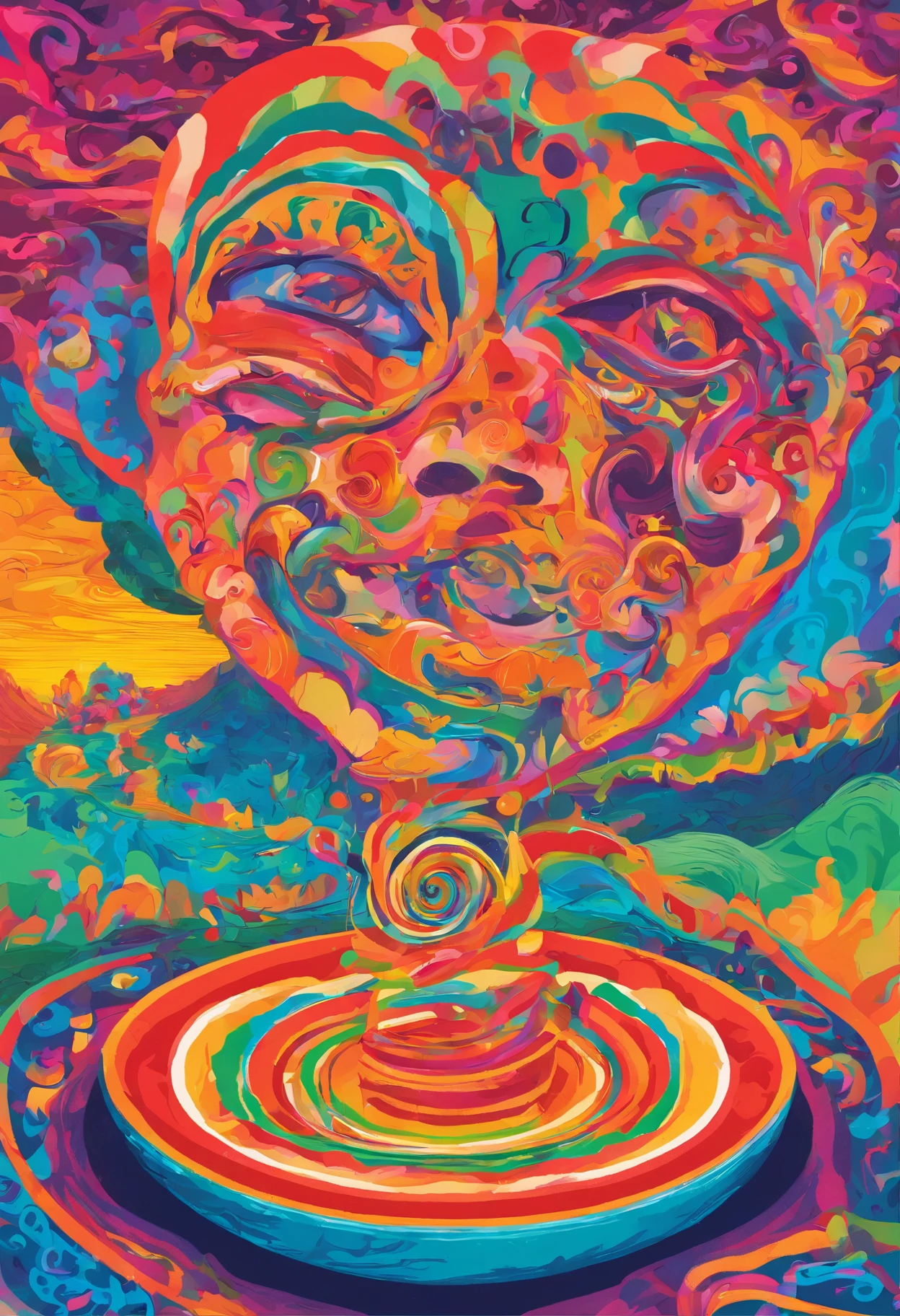 The image could show a hand holding a plate with different cultural elements, as symbols, instrumentos musicais e obras de arte, while a person smiles and prepares to devour it. This would represent the idea of absorbing and transforming foreign influences to create something new and original. 🍽️🌍🎨