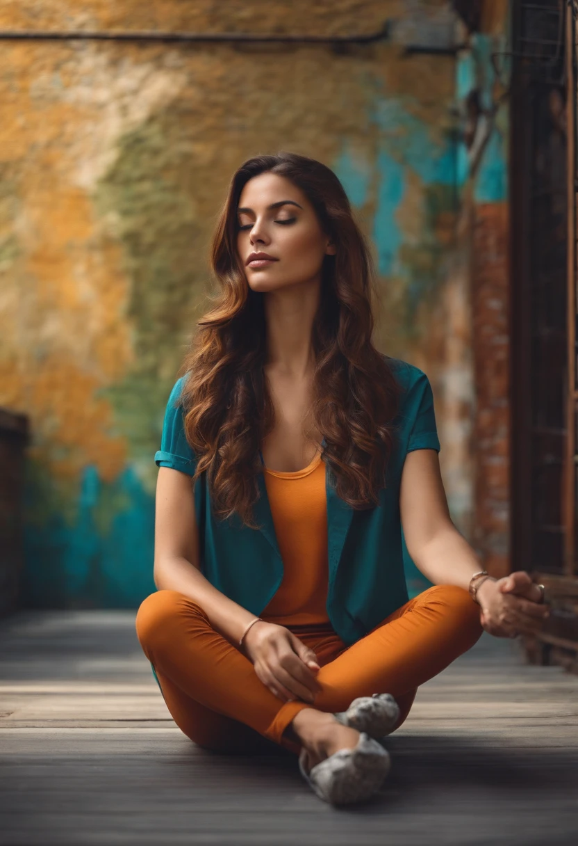 mulher urbana e moderna meditando