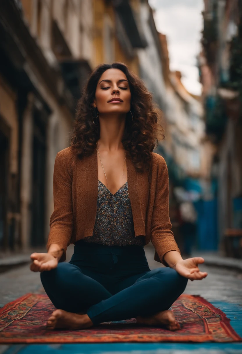 mulher urbana e moderna meditando