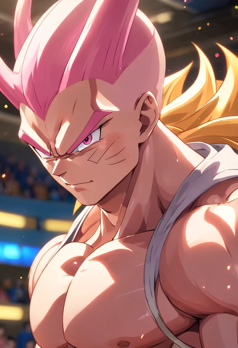 Majim Boo, Dragon Ball Z, gymnasium, male

[(best quality,4k,8k,highres,masterpiece:1.2),ultra-detailed,(realistic,photorealistic,photo-realistic:1.37),HDR,UHD,studio lighting,ultra-fine painting,sharp focus,physically-based rendering,extreme detail description,professional,vivid colors,bokeh], Dragon Ball Z character Majin Buu, an extremely detailed and muscular male figure, is depicted in a gymnasium. The scene is rendered in a high-quality medium such as digital painting or 3D rendering. Majin Buu's body displays an ultra-detailed physique with bulging muscles and veins. His face has beautiful detailed eyes, a detailed nose, and extremely detailed lips. The lighting in the gymnasium is studio-quality, allowing for vibrant and vivid colors to illuminate the scene. The overall image is realistic and photorealistic, showcasing the physicality and strength of Majin Buu's character. The color palette is vibrant and dynamic, with a focus on bold and contrasting tones. The artwork is of the highest quality, with a resolution of 4k or 8k, capturing every intricate detail of Majin Buu's muscular form. The fine details of the artwork, including the texture of the muscles and the rendering of the lighting, create a visually stunning and captivating masterpiece.