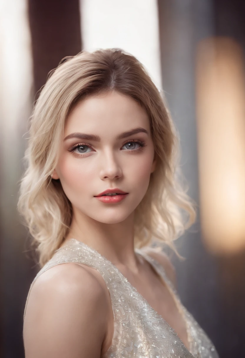 (realistic, attractive:1.1), (portrait, female), detailed eyes, detailed lips, cybernetic enhancements, shiny metallic skin, porcelain complexion, confident expression, high-definition, vibrant colors, soft lighting, sleek hairstyle, stylish outfit, contemporary background, high resolution, ultra-realistic rendering