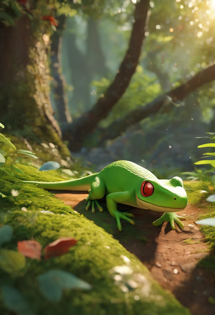 (masterpiece), (high detail), (highest resolution), {Treecko}, cinematic lighting, ultra-realistic, CG 8K artwork, enchanting forest scene, Treecko as the central character, intricate scales and textures, stunning natural environment with towering trees and flowing streams, dappled sunlight, realistic shadows casting on the forest floor, vibrant and lifelike colors, depth of field focusing on Treecko's unique features and surroundings, a visual masterpiece.