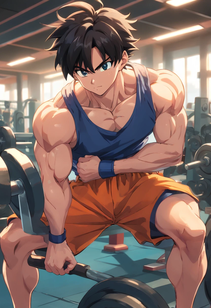 Sr. Popo, Dragon Ball, Masculino, Working out in a bodybuilding gym, Well-defined and detailed muscles, focus on biceps and triceps, detalhes perfeitos