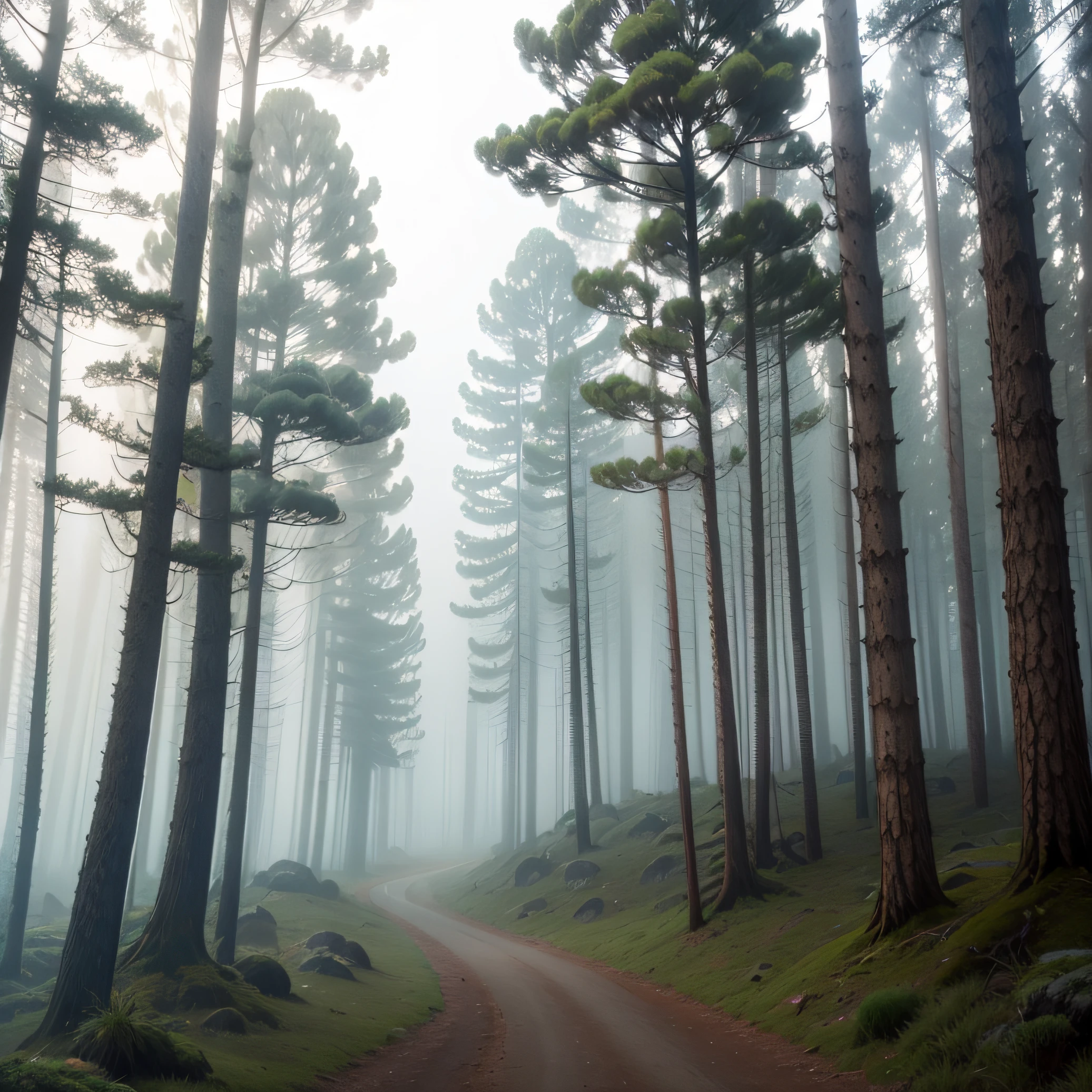 misty pine forest