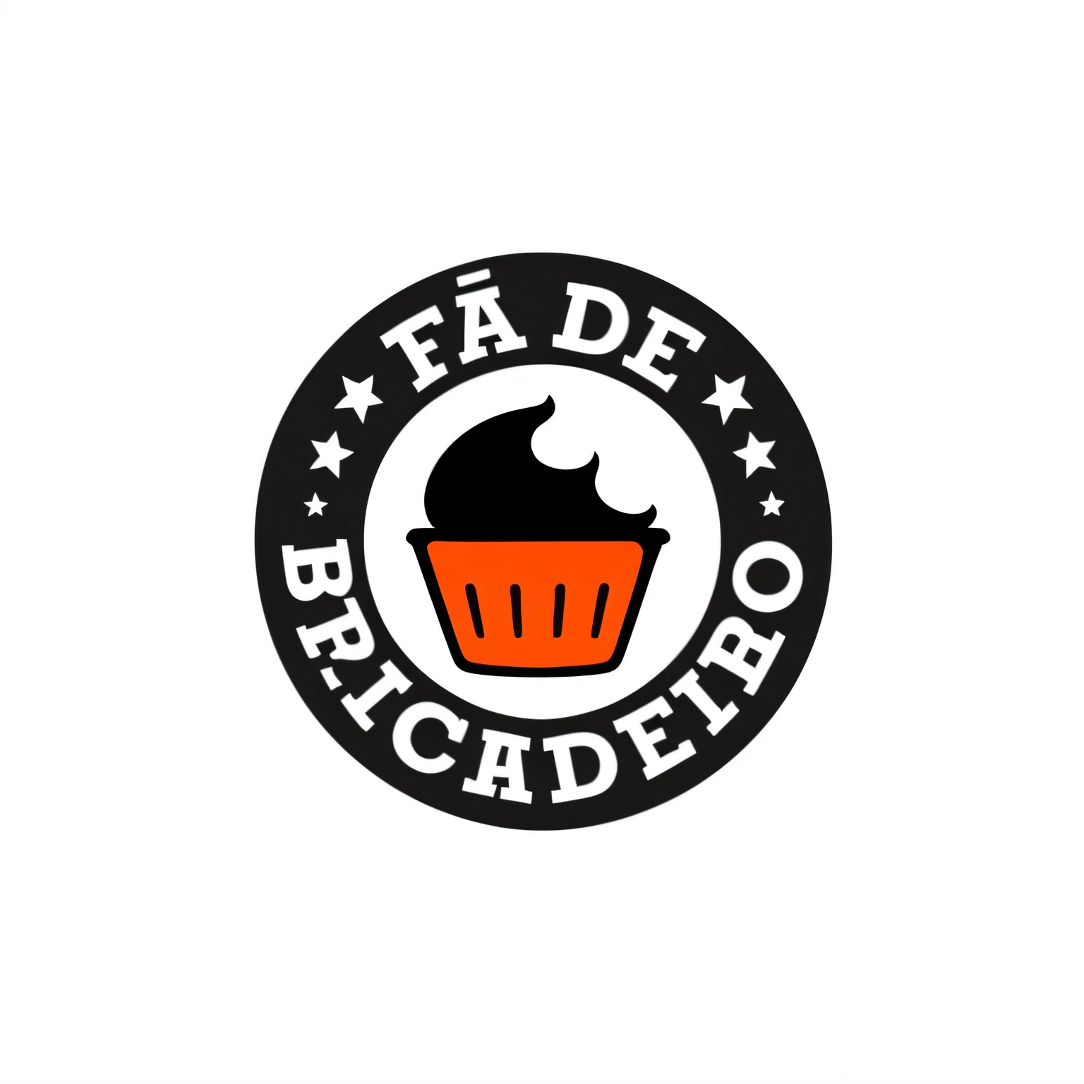 improve the cupcake design by keeping the orange color and minimalist style, replace the black color with brown, and sans serif and rounded letters