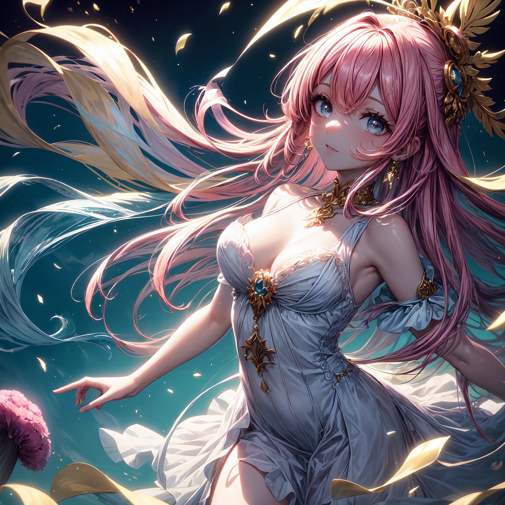 1girl,soio,only one,sozinho,Apenas um,um personagem,(((Personagem como perspectiva principal))),(((personagem no meio))),((master part)),((best quality)),(ultra-detalhado),(illustration), (4K) (FULL HD 4K) ,margem clara,Alphonse Mucha,extremamente detalhado CG unidade 8k papel de parede,((um extremamente delicado e bonito)),(Dynamic angle),An enchanted forest at night illuminated by bright mushrooms,((Efeito Tyndall)),(Fundo fluorescente das florestas de cogumelos),1girl,(arms behind back),(belos olhos detalhados),olhos amarelos bonitos,Pupila dourada,Rosto detalhado,parte superior do corpo,vestido branco,messy floating pink hair,((cabelos castanhos desgrenhados LONGOS)),foco,(beautiful water),Rio,Borboleta Voadora,sunlight,brilhar,Chiaroscuro,raio_Rastreamento,(Pintura),[[[[[[8 k artistic photography]]]]]],