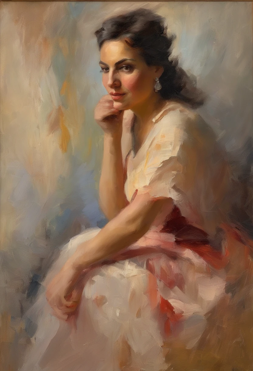 oil painting portrait of model, brushwork convey the subject's emotions and energy.