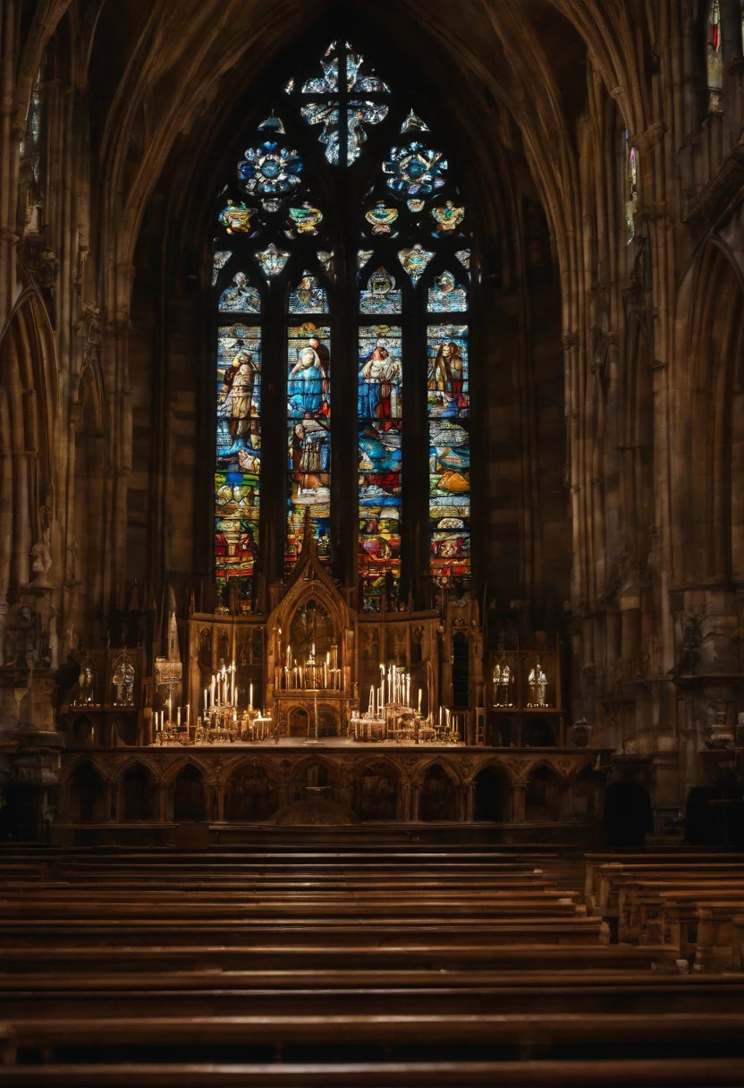 an award winning, photograph picture, RAW, Ultra wide Picture, (best detailed: 1.3), (UHD: 1.5), (photorealistic: 1.4), photography magazine quality picture of gothic church from the outside (the stained glass art is of a woman's face: 1.5), its night time, there stars in the sky, picture taken from (outside the church: 1.3), urban city background, best details, best quality, 16k, (ultra detailed: 1.5), masterpiece, best quality, (extremely detailed), ultra wide shot, photorealism, depth of field, hyper realistic, 2.5 rendering
