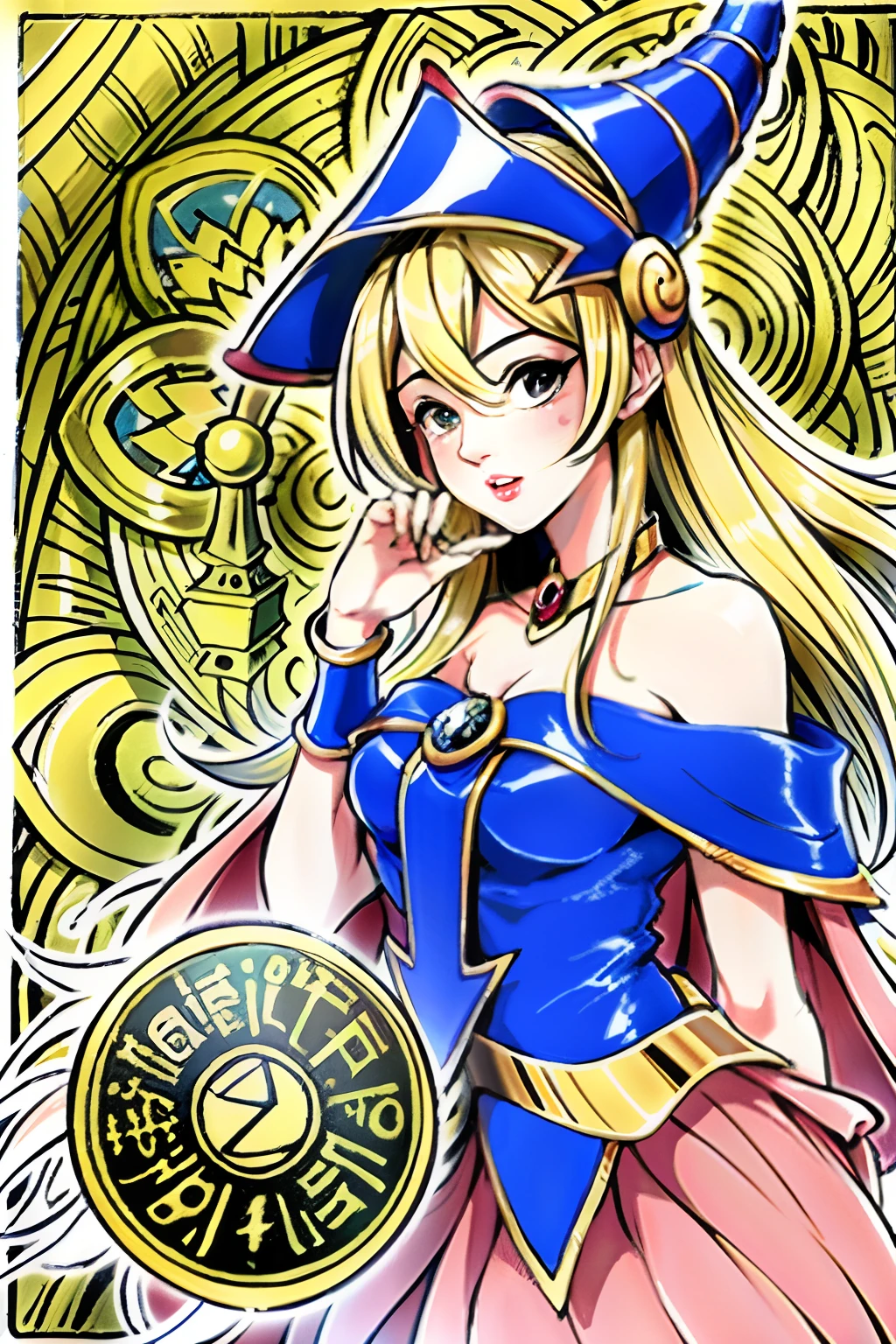 (obra maestra, calidad superior, mejor calidad, arte oficial, Beautiful and Aesthetic: 1.2), (1girl dark magician girl), extremo detallado, colorido, highest detailed, arte oficial, unidad de papel tapiz 8k, ultra detallado, Beautiful and Aesthetic, hermoso, obra maestra, mejor calidad, (zentangle, mandala, tangle, entangle), luz sagrada, gold foil, arte de pan de oro, dibujo de brillo, PerfectNwsjMajic dark magician girl en medio de flores