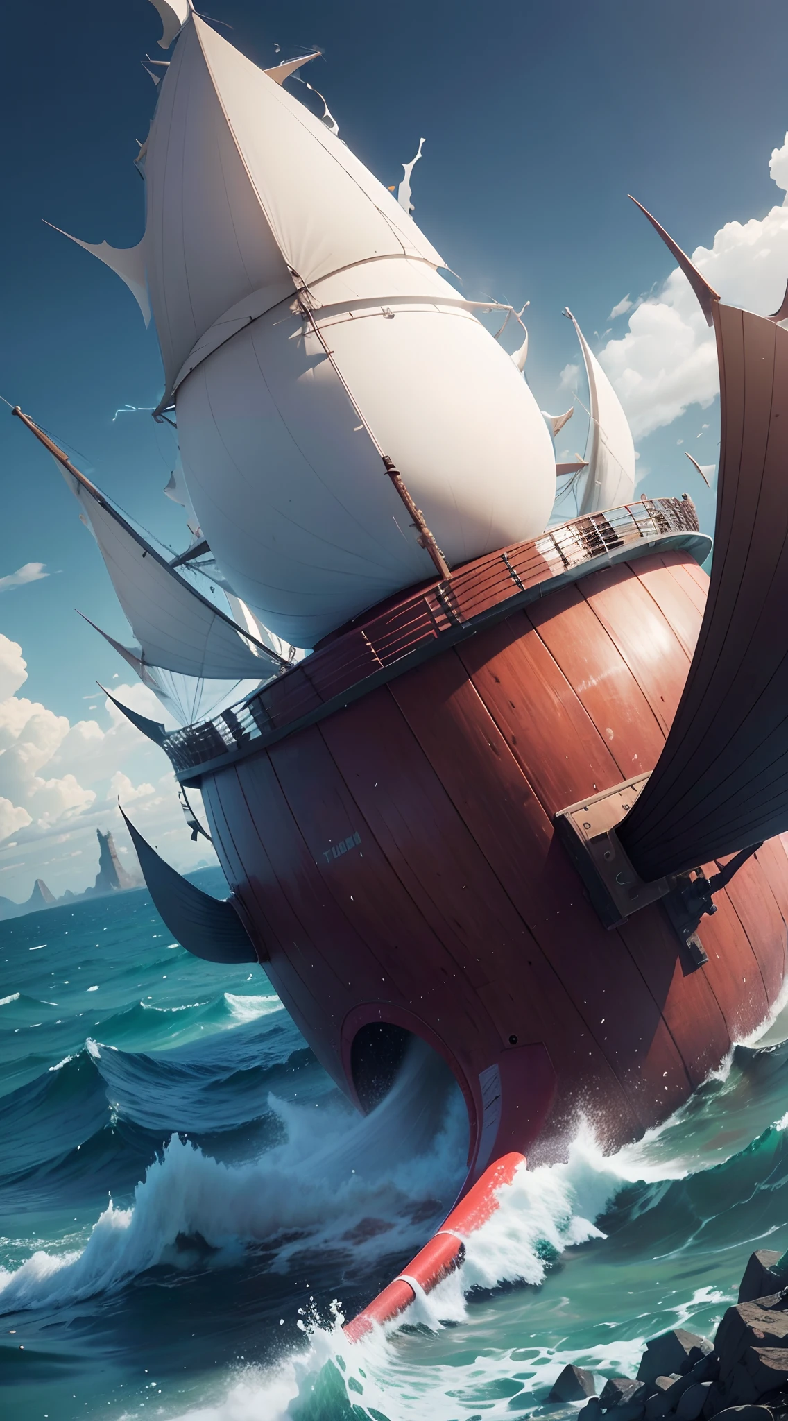 (masterpiece, best quality, highres, detailed, realistic:1.2), young woman, pirate, (gigantic breasts:1.5), (bursting breasts:1.2), detauled face, beautiful face, pale white skin, young, teenager, excited, skinny, slim, (dangerous expression:1.3), pirate ship, piles of treasure, crowth of enthusiastic, surprised, pirates